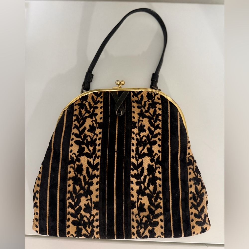 Tapestry Kiss Lock Handbag Floral Stripe Purse